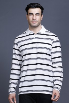 GODFREY Striped Men Polo Neck White, Black, Grey T-Shirt