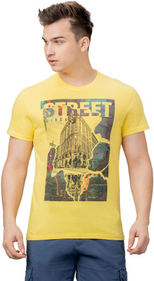 Globus Graphic Print Men Round Neck Yellow T-Shirt