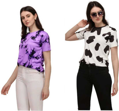 Apachee Printed Women Round Neck Multicolor T-Shirt