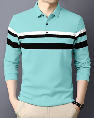 AUSK Colorblock Men Polo Neck Light Green, Black, White T-Shirt