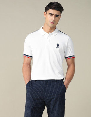 U.S. POLO ASSN. Colorblock Men Polo Neck White T-Shirt