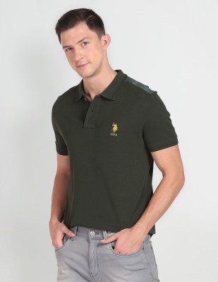 U.S. Polo Assn. Denim Co. Solid Men Polo Neck Green T-Shirt