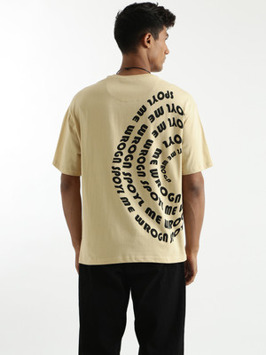WROGN Typography Men Round Neck Beige T-Shirt