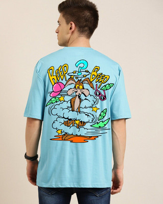 Clickwell Trend Printed, Typography Men Round Neck Blue T-Shirt
