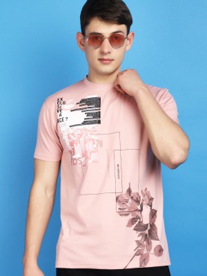 V-MART Printed Men Round Neck Pink T-Shirt