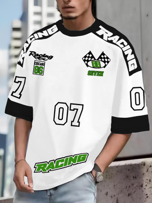 Jump Cuts Printed Men Round Neck White T-Shirt