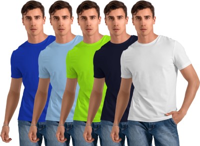 FTX Solid Men Round Neck Blue, Light Blue, Green, Navy Blue, White T-Shirt
