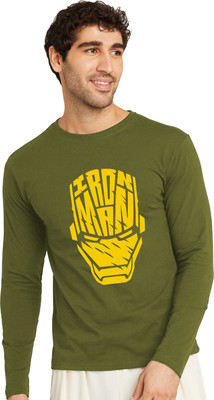 London Crew Typography Men Round Neck Green T-Shirt