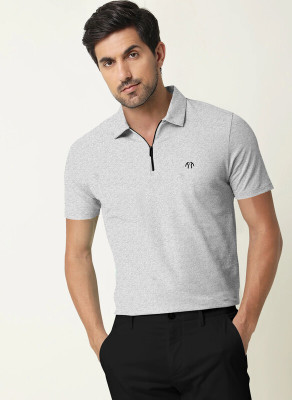 Triptee Solid Men Polo Neck Grey T-Shirt