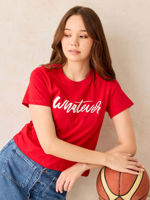 OUTZIDR Printed Women Round Neck Red T-Shirt