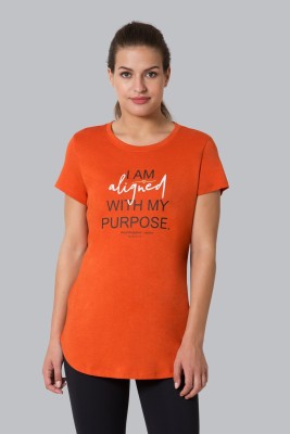 VAN HEUSEN Printed, Typography Women Round Neck Red T-Shirt