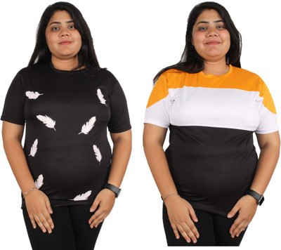 Oishee Printed Women Round Neck Black, Yellow T-Shirt