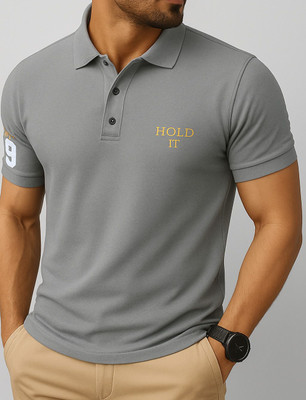 TAZO Solid Men Polo Neck Grey T-Shirt