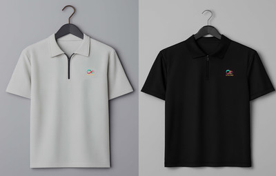 Stelino Self Design Men Polo Neck Grey, Black T-Shirt