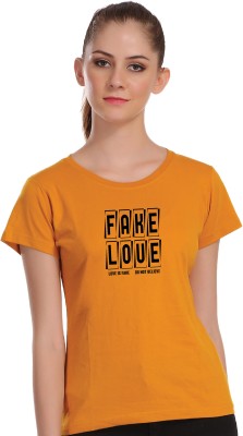 Simalic Typography Women Round Neck Orange T-Shirt