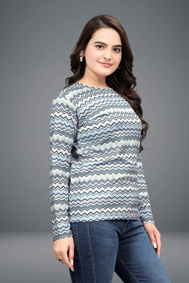 VGHC FASHION Printed Women Round Neck Blue T-Shirt