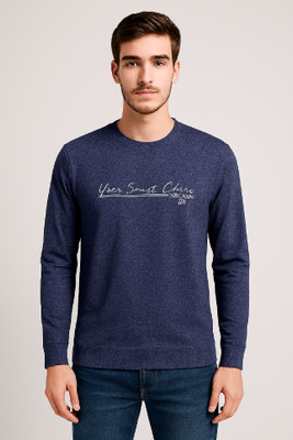SAND PIPER Typography Men Round Neck Dark Blue T-Shirt
