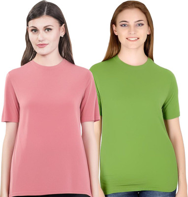 HouseOfCommon Solid Women Round Neck Multicolor T-Shirt