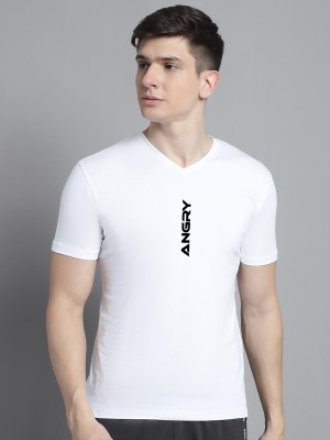 FBAR Typography Men V Neck White T-Shirt