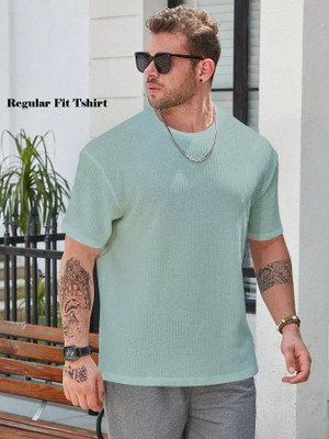 The Modern Soul Self Design Men Polo Neck Light Green T-Shirt