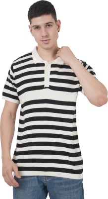 CAVARDI Striped Men Polo Neck Black, White T-Shirt