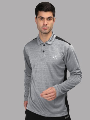 CHKOKKO Self Design Men Polo Neck Grey T-Shirt