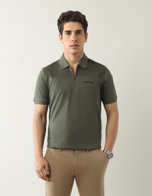 Arrow Newyork Self Design Men Polo Neck Green T-Shirt