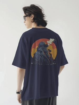 PS ENTERPRISES Printed Men Round Neck Navy Blue T-Shirt