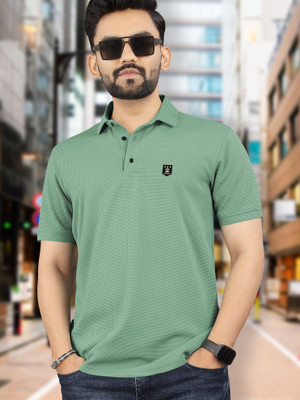 VeBNoR Self Design Men Polo Neck Light Green T-Shirt