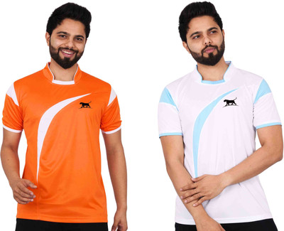La Milano Colorblock Men Mandarin Collar White T-Shirt