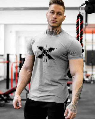 SPOWEARY Printed, Self Design Men Round Neck Grey T-Shirt