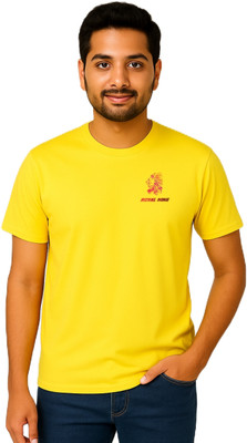 purycot Solid Men Round Neck Yellow T-Shirt