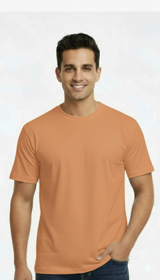 Estixx Solid Men Round Neck Orange T-Shirt