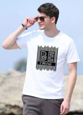 Aditi Fashion Printed, Typography Men Round Neck White T-Shirt