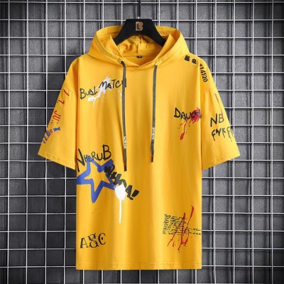 NB NICKY BOY Printed Men Hooded Neck Yellow T-Shirt