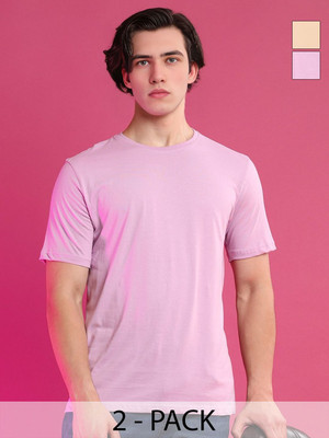 Moda Rapido Solid Men Round Neck Pink T-Shirt