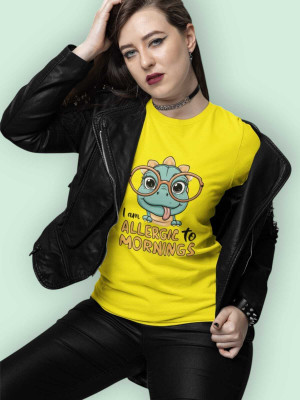 PD CLORI Printed Women Round Neck Yellow T-Shirt