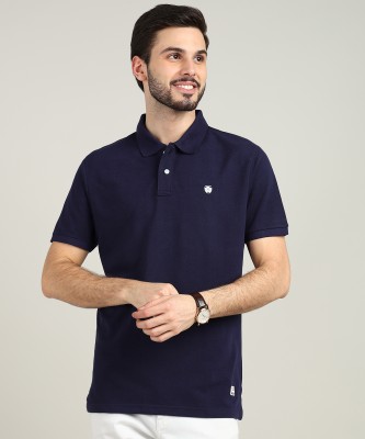 Alan Jones Solid Men Polo Neck Blue T-Shirt