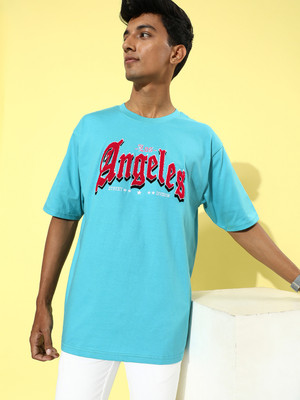 DIFFERENCE OF OPINION Typography Men Round Neck Blue T-Shirt
