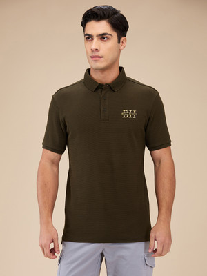 BEING HUMAN Printed Men Polo Neck Green T-Shirt