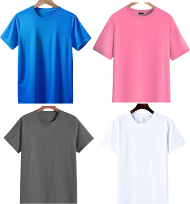 lalita creation Solid Men Round Neck White, Grey, Pink, Blue T-Shirt