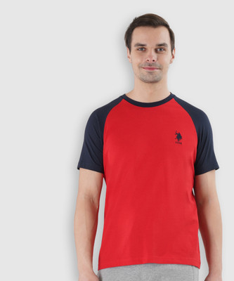 U.S. POLO ASSN. Colorblock Men Round Neck Red, Navy Blue T-Shirt