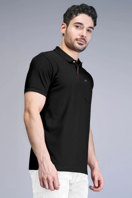Triptee Solid Men Polo Neck Black T-Shirt