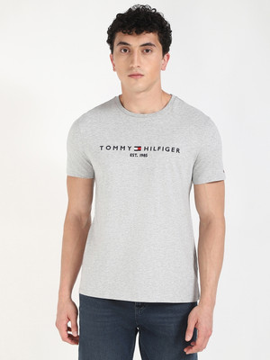 TOMMY HILFIGER Printed Men Round Neck Grey T-Shirt