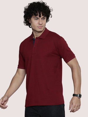 TELOXY Solid Men Polo Neck Maroon T-Shirt