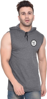 BEYOU FASHION Solid Men Hooded Neck Grey T-Shirt