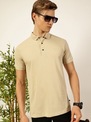 THOMAS SCOTT Solid Men Polo Neck Beige T-Shirt