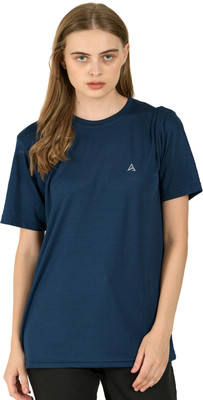 SHAUN Solid Women Round Neck Blue T-Shirt