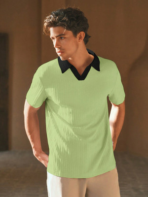 Madfrog Self Design Men Polo Neck Green T-Shirt