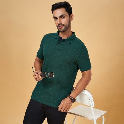 Byford by Pantaloons Printed Men Polo Neck Dark Green T-Shirt